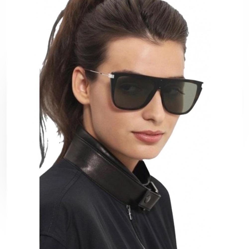 YSL YVES SAINT LAURENT large black shield titanium sunglasses